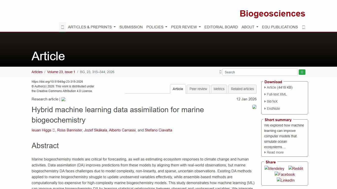 BG - Hybrid machine learning data assimilation for marine biogeochemistry